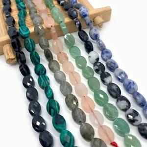 Perle ovali sfaccettate in pietre naturali semipreziose per creazione gioielli DIY
