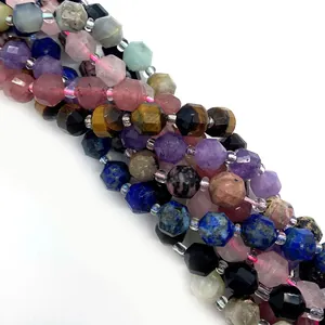 Faceted natural stone beads featuring lapis lazuli and tiger eye for DIY jewelry making