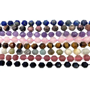 Faceted natural gemstone beads in lapis lazuli and amethyst for DIY jewelry making