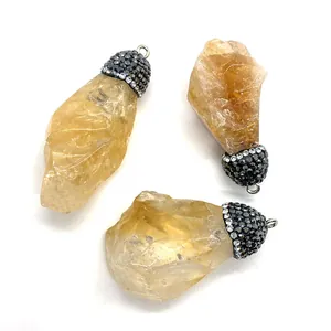 Pendentifs en citrine jaune avec capuchons sertis de strass pour la création de bijoux