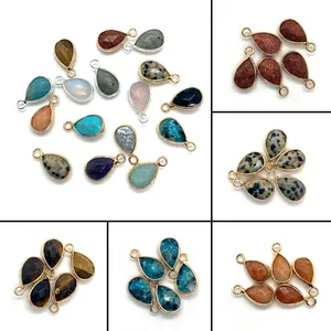 Natuursteen Druppelvorm Gefacetteerde Hangers Legering Goud Zilver Verguld Metalen Rand DIY Ketting Sieraden Maken Accessoires Voor Vrouwen Cadeau