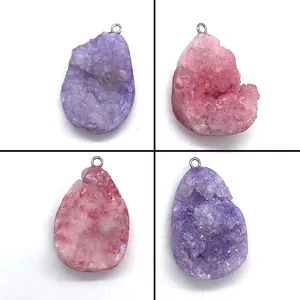 Natuurlijke Druppel Druzy Kwarts Hanger Iriderend Paars Roze Kristal Cluster Steen Alleen Hanger Zonder Ketting Voor DIY Sieraden Maken Benodigdheden