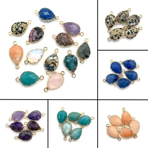 Naturstein Wassertropfen Anhänger Verbinder Mit Vergoldetem Legierungsrahmen Amethyst Opal Rosenquarz DIY Schmuckherstellung Zubehör