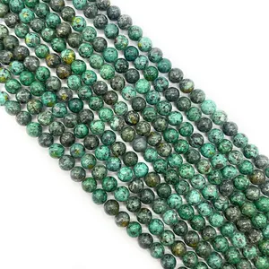 Natural African turquoise beads for DIY jewelry making with polished green mottled texture