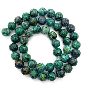 Natural African turquoise round beads for DIY jewelry making in polished green stone