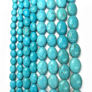 Synthetische Blaue Türkis Lose Perlen Poliert Oval Matrix Textur Steinperlen Für DIY Schmuckherstellung Halskette Zubehör