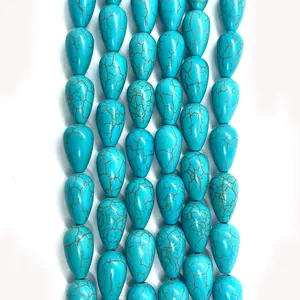 Perles en Vrac en Turquoise Synthétique Bleue en Forme de Larme Polies pour Création de Bijoux DIY Colliers Bracelets Femme Homme