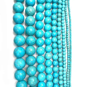 Perles Rondes en Turquoise Bleue Synthétique Pierre Polie Texture Minérale Pour Fabrication de Bijoux DIY Collier Bracelet