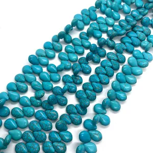 Flat teardrop turquoise stone beads with natural brown matrix for DIY jewelry making