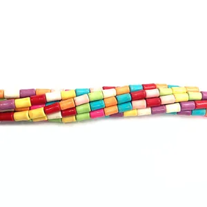 Vibrant colorful cylindrical synthetic turquoise beads for DIY jewelry necklace making
