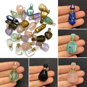 Ciondolo Bottiglia di Profumo in Pietra Naturale Cristallo Curativo Diffusore di Oli Essenziali per Fai da Te Collana Accessori per Gioielli