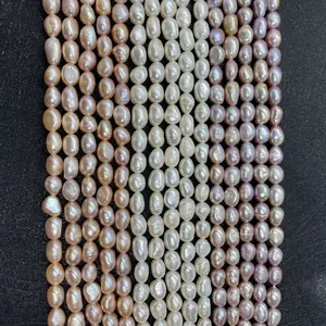 Natural Freshwater Pearl Loose Beads Rice Shape Threaded Cultured Pearl Strands For DIY Jewelry Making Necklace Accessories