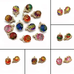 Round Faceted Gradient Natural Stone Crystal Pineapple Pendant With Gold Alloy Zircon DIY Necklace Jewelry Making Charm Women