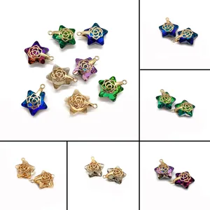 Stern Kristall Naturstein Anhänger Nur Ohne Kette Gold Legierung Rose Hohlendesign Damen DIY Schmuckherstellung Anhänger