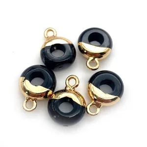 Set van vijf zwarte onyx ringhangers met gouden laag voor DIY kettingen sieraden maken