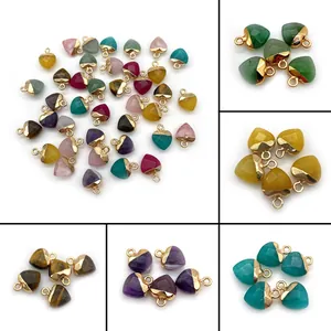 Heart Shaped Faceted Natural Stone Pendants With Gold Plated Alloy Edging DIY Jewelry Accessories For Necklace Making