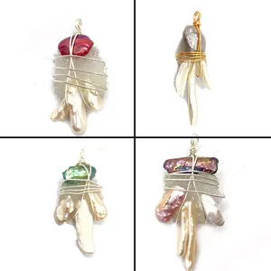 Handcrafted Wire Wrapped Natural Stone Baroque Pearl Pendant Irregular Chicken Claw Shape Crystal Cluster Charm For DIY Necklace Jewelry Making Accessories
