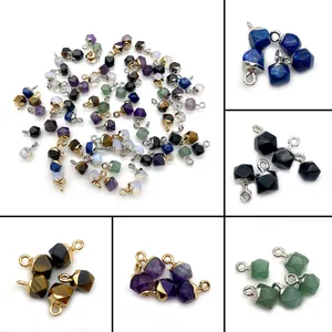 Naturstein Anhänger Charm Unregelmäßig Facettiert Amethyst Achat Lapis Lazuli Legierung Kappe Für DIY Halskette Schmuckherstellung Zubehör