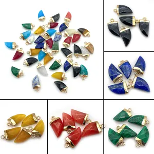 Natural Stone Faceted Knife Shape Pendant Gold Edged Tooth Horn Charm DIY Necklace Earring Making Jewelry Accessory Unisex
