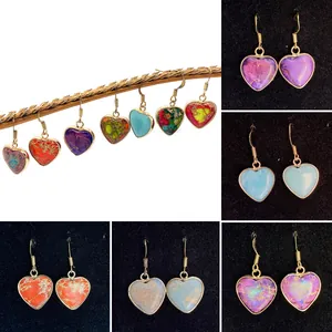 Bohemian Heart Natural Stone Dangle Earrings For Women Gold Plated Alloy Imperial Jasper Turquoise Fashion Jewelry Gift