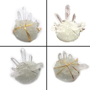 Natural Raw White Crystal Cluster Wire Wrapped Pendant Only Irregular Stone DIY Jewelry Making Accessory For Necklace