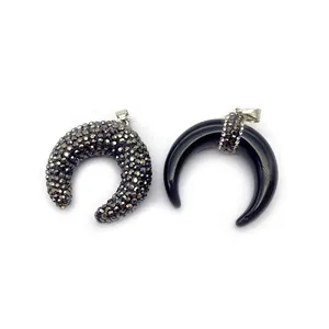 Resin crescent moon pendants with inset rhinestones and sleek black finish