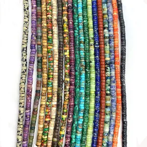 Cuentas Heishi de Piedra Natural 2x4 Cuentas de Tubo Pulido Ojo de Tigre Turquesa Ágata Cuentas Sueltas para Collar Pulsera Joyería DIY