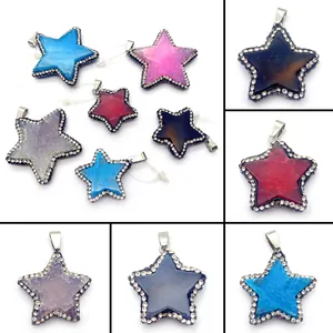 Natural Stone Pentagram Star Pendant Rhinestone Inlaid DIY Necklace Charms For Jewelry Making Handmade Accessory For Women