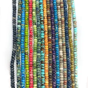 Perles en Vrac en Pierre Naturelle de l'Empereur Polies Rondes Plates Rondelle Perles d'Espacement pour DIY Création de Bijoux