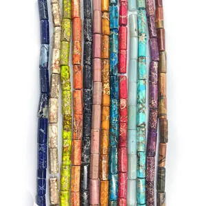 Vertical rows of multicolored cylinder imperial stone beads for DIY jewelry making
