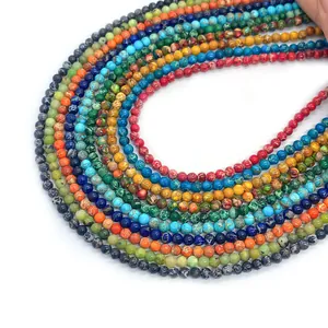 Perle tonde in pietra naturale imperiale multicolore per creazione di gioielli DIY