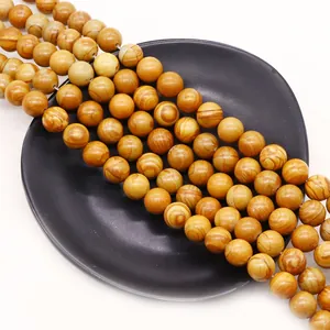 Polished natural picture jasper beads for DIY jewelry making with wood grain textures