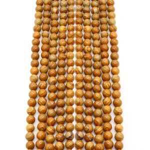 Natural Picture Jasper Wood Grain Stone Round Loose Beads Polished Stone Sphere For DIY Necklace Bracelet Jewelry Making