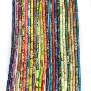 Natural Imperial Jasper Tube Beads For Jewelry Making Polished Cylindrical Stone Accessories Multi Color DIY Necklace Bracelet Supplies