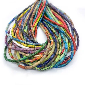 Colorful imperial stone cylinder beads stacked in a spiral for DIY jewelry making