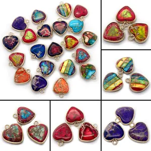 Natuursteen Hart Hanger Goud Verguld Hartvorm Bedels Voor DIY Ketting Armband Sieraden Maken Accessoires