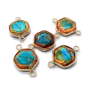 Détail de 5 connecteurs hexagonaux en pierre impériale pour la création de bijoux DIY