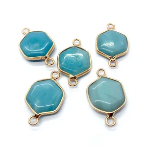 Lot de 5 connecteurs en pierre naturelle hexagonale et métal doré pour bijoux DIY