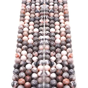Φυσικές Χάντρες από Πέτρα Ροζ Zebra Jasper Στρογγυλές Γυαλισμένες Χύμα Ενδιάμεσες Χάντρες για DIY Κολιέ Βραχιόλι Κοσμήματα Αξεσουάρ