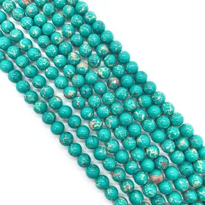 Polished round turquoise imperial stone beads with natural brown matrix for DIY jewelry