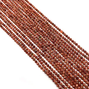 Faceted goldstone round beads for DIY jewelry making with sparkling metallic brown finish