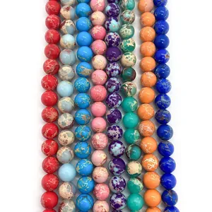 Natural Stone Imperial Jasper Beads Polished Marble Texture Round Loose Spacer Beads For DIY Jewelry Making Necklace Bracelet Accessory