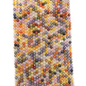 Natural Stone Zircon Loose Beads Mixed Colors Faceted Round Beads For DIY Necklace Bracelet Jewelry Making Accessories