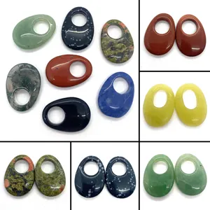 Natural Stone Oval Pendant DIY Jewelry Accessories For Necklace Making Healing Crystal Unakite Quartz Agate Donut Ring Charm For Women Men