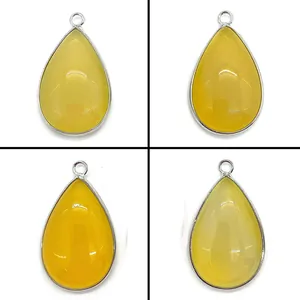 Natural Stone Topaz Water Drop Pendant Only Without Chain Silver Edged Alloy Jewelry Finding For DIY Necklace Making Women