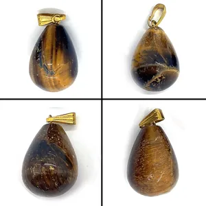 Natural Tiger Eye Stone Waterdrop Pendant With Golden Alloy Clasp For DIY Necklace Jewelry Making Accessories For Women Men