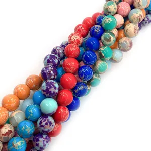 Polished multi-color imperial jasper round loose beads for DIY jewelry making