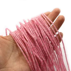 Pink translucent cylindrical beads for DIY necklace crafts and jewelry making accessories
