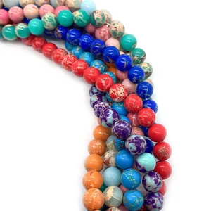 Vibrant mixed color natural stone imperial jasper round beads for DIY jewelry making