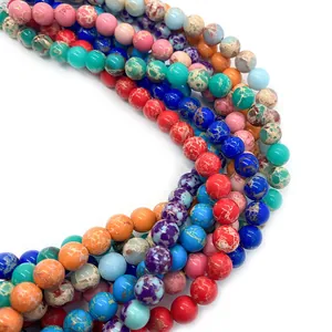 Polished natural imperial stone round beads in assorted colors for DIY jewelry crafting